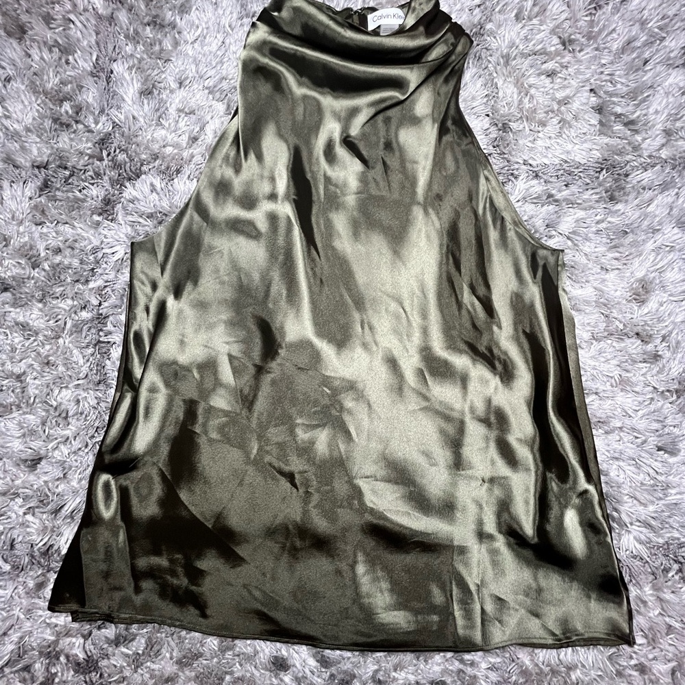 Green Satin Sleeveless Top